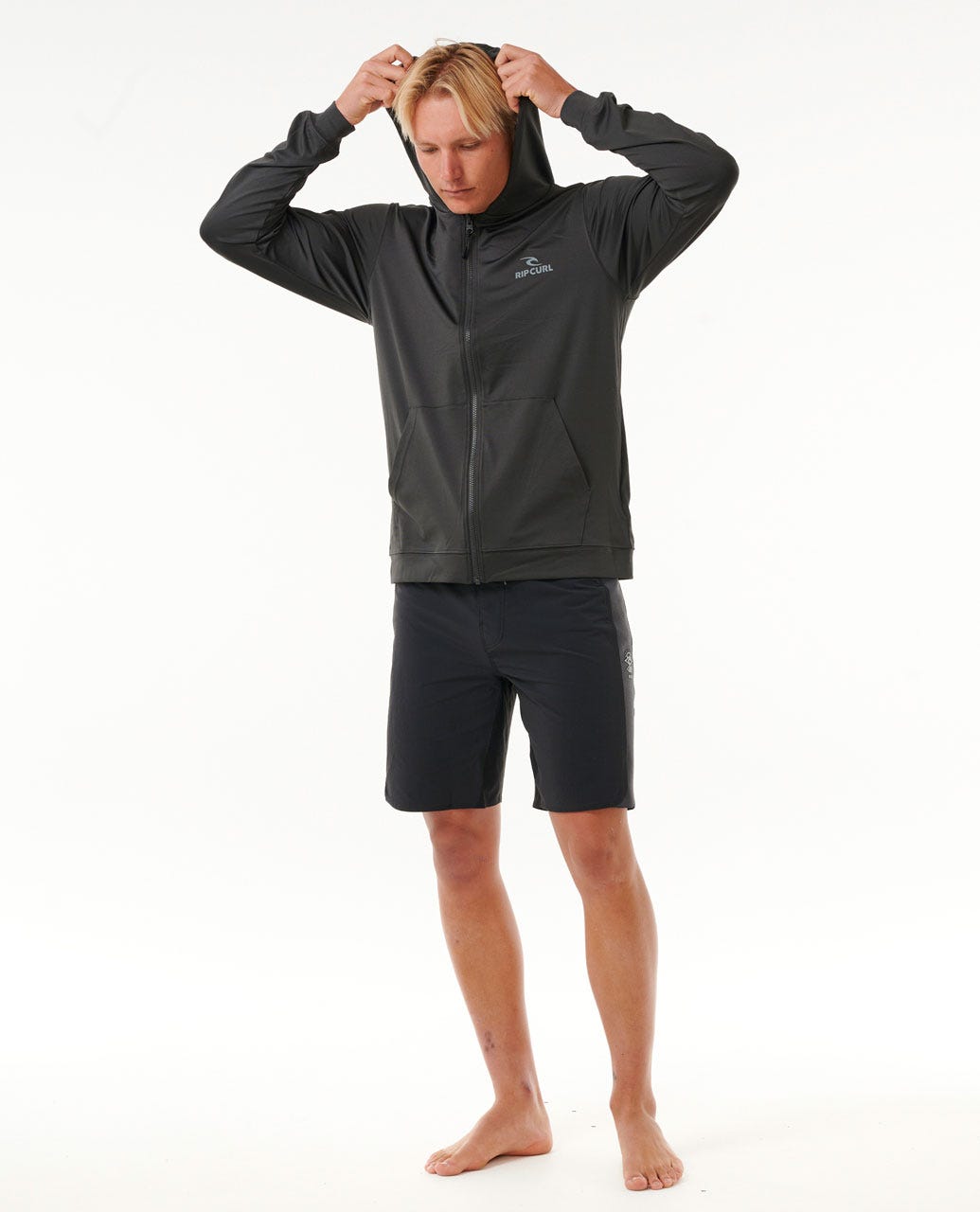 Rip Curl Men Stack UPF50+ Zip Through Hood Rash Guard