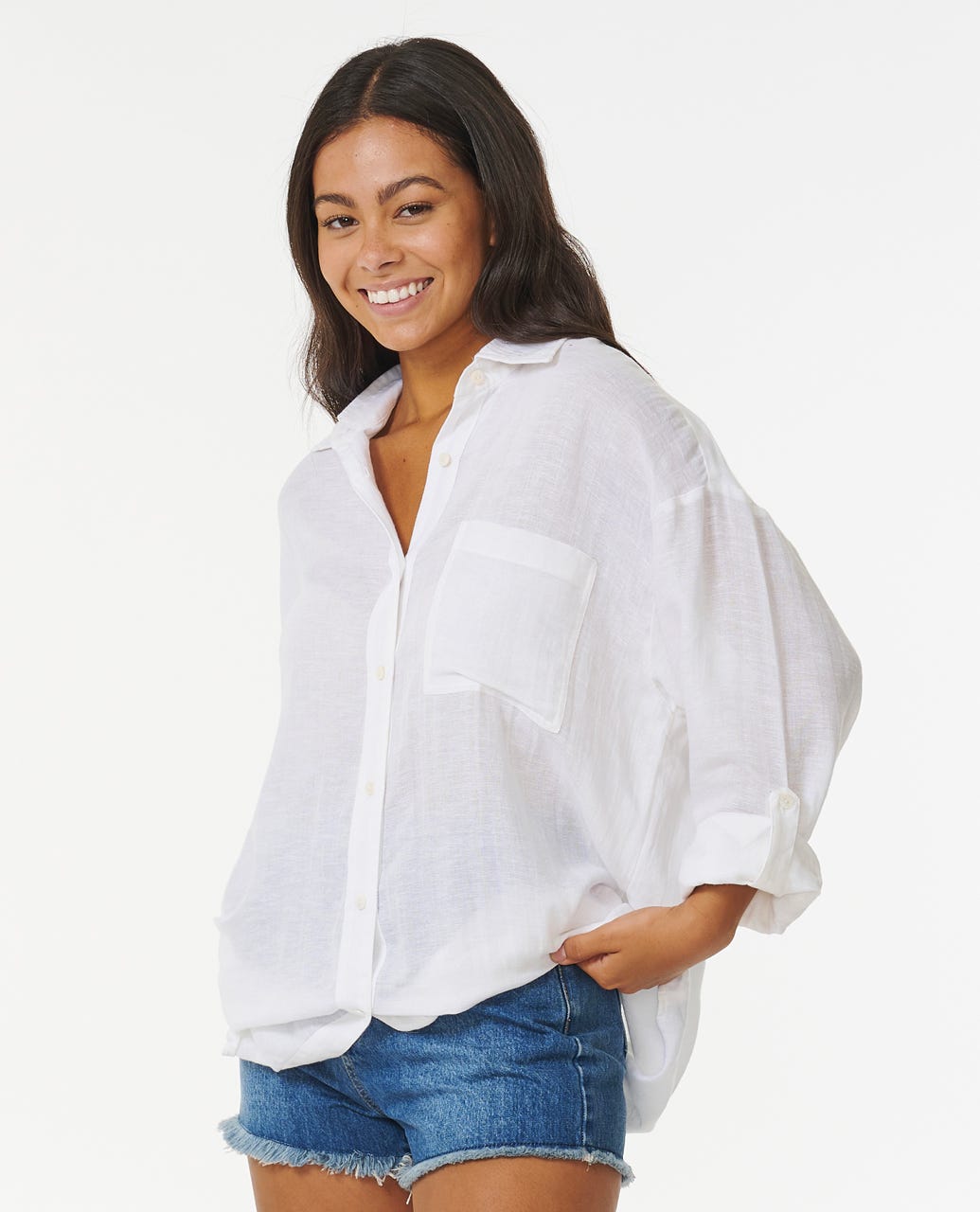 Rip Curl Women Premium Linen Long Sleeve Button Through Shirt