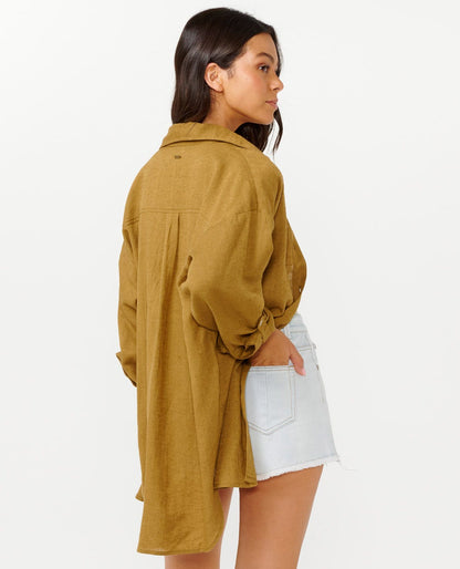 Rip Curl Women Premium Linen Long Sleeve Button Through Shirt