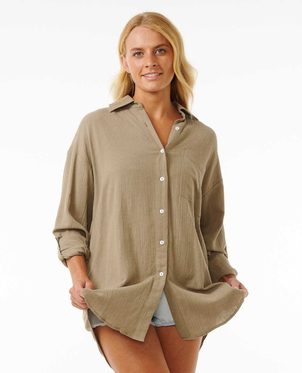 Rip Curl Women Premium Linen Long Sleeve Button Through Shirt