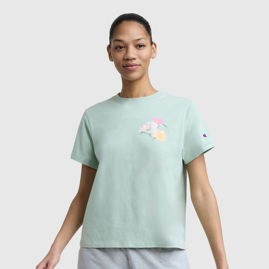 Dusty Green Floral Mesh "C" Graphic T-Shirt