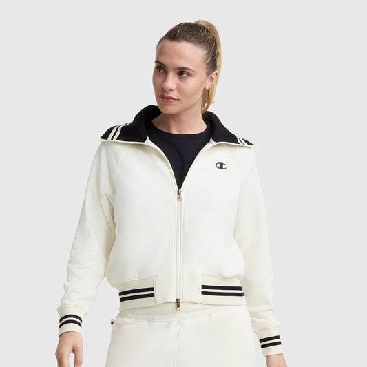 Unbleached Cotton Pitcher Full-Zip Mockneck Top