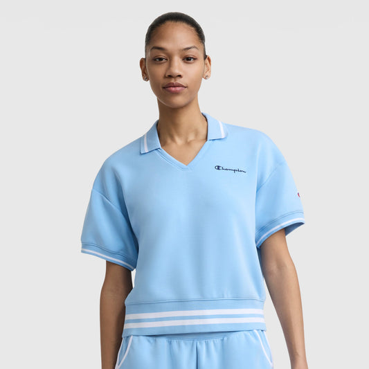 Placid Blue Tennis Court Polo, Embroidered Script Logo