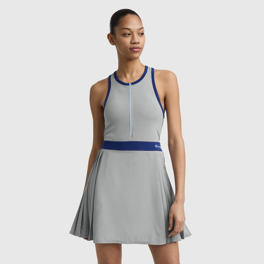 Oxford Grey Heather Match Point Tennis Dress, Embroidered Script Logo