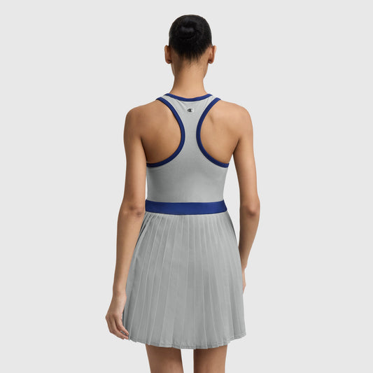 Oxford Grey Heather Match Point Tennis Dress, Embroidered Script Logo