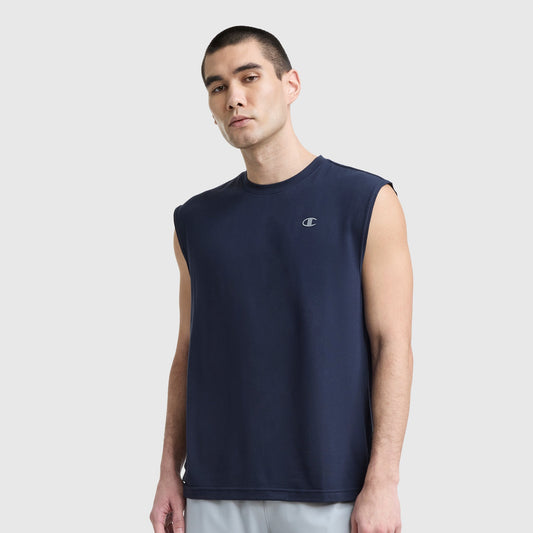 Deep Navy Sport Crewneck Muscle Tee, Script Logo