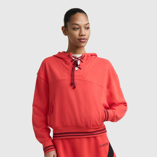 Poppy Red Tackle Lace Front Hoodie, Tonal Embroidered C Logo