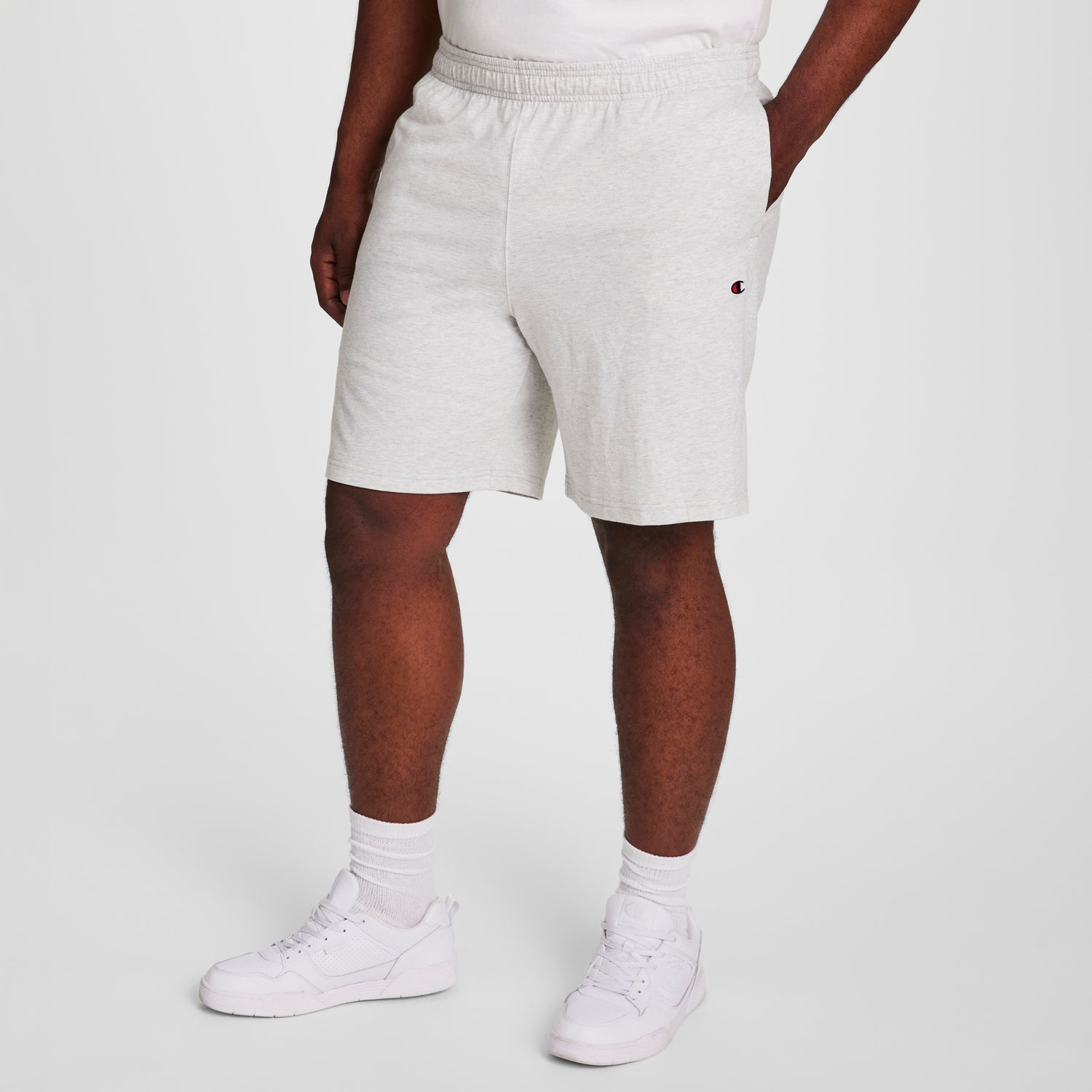 Platinum Silver Heather 9" Lightweight Lounge Shorts, C Patch Logo - Big & Tall