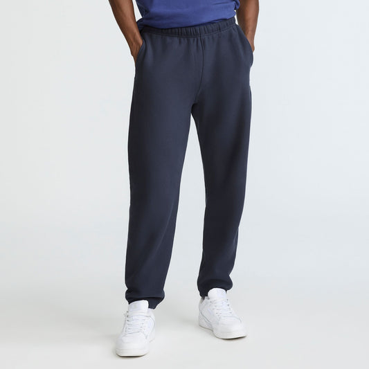 Deep Navy Reverse Weave Small Logo Cinched Sweatpants